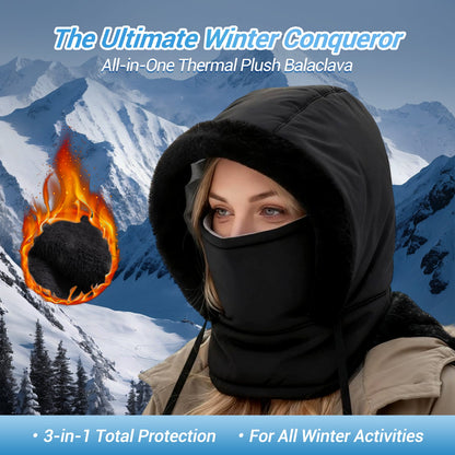 Plush-lined Thickened Thermal Hat with Face Mask