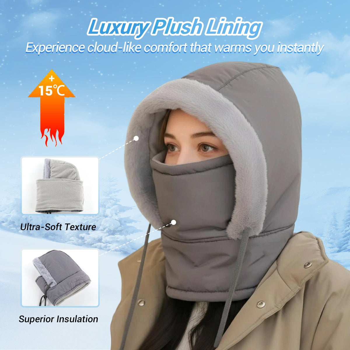 Plush-lined Thickened Thermal Hat with Face Mask