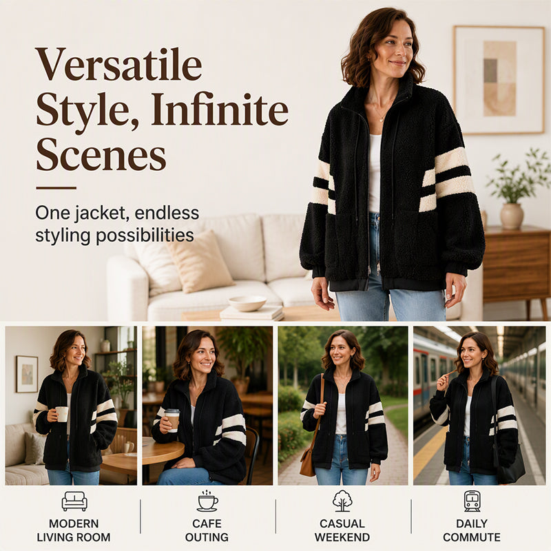 Women's Oversized Zip-Up Faux Shearling Jacket