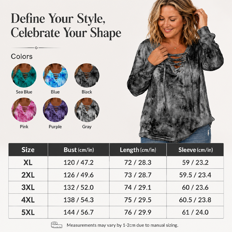 Women's Tie-Dye Printed Lace-Up V-Neck Top