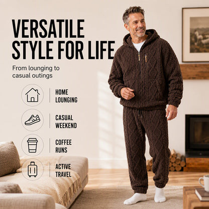 Men's Winter Cozy Cable Knit Hooded Set