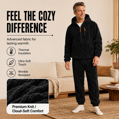 Men's Winter Cozy Cable Knit Hooded Set