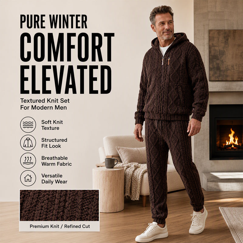 Men's Winter Cozy Cable Knit Hooded Set