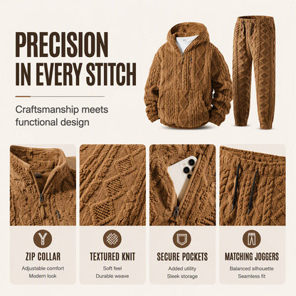 Men's Winter Cozy Cable Knit Hooded Set