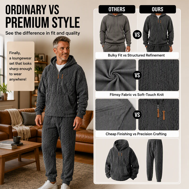Men's Winter Cozy Cable Knit Hooded Set