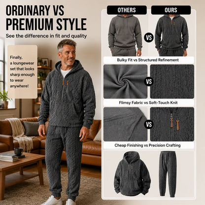 Men's Winter Cozy Cable Knit Hooded Set