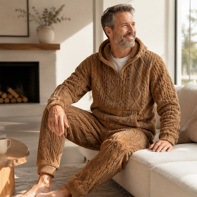 Men's Winter Cozy Cable Knit Hooded Set
