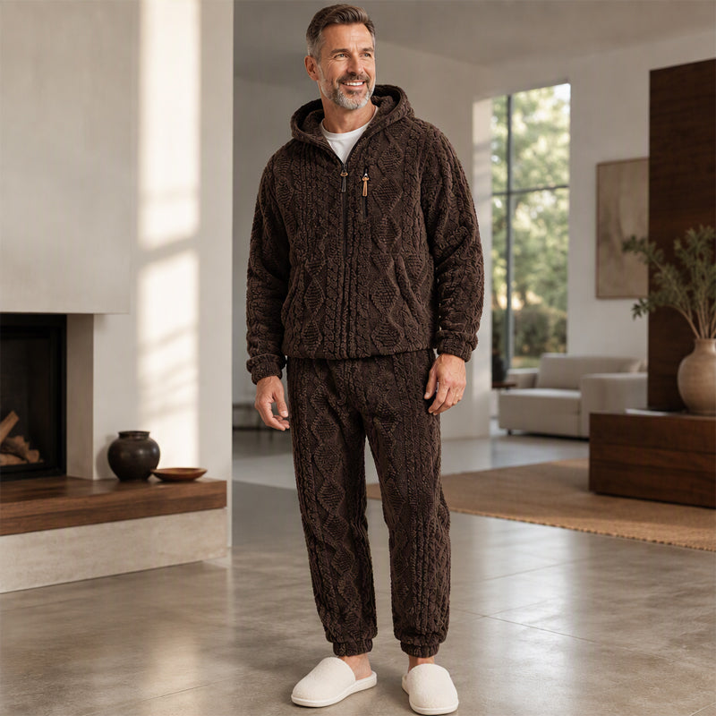 Men's Winter Cozy Cable Knit Hooded Set