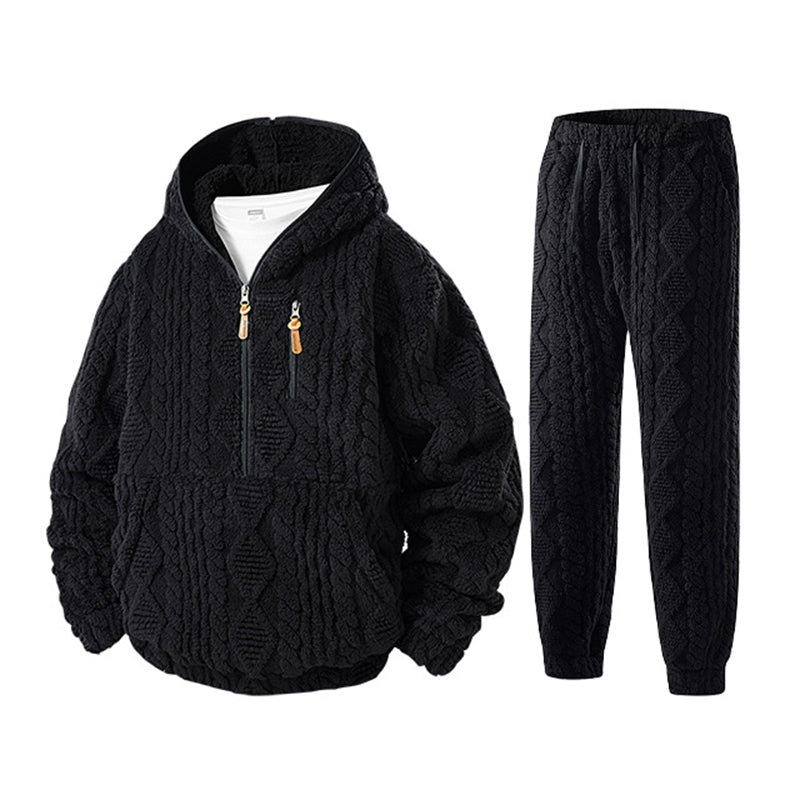 Men's Winter Cozy Cable Knit Hooded Set