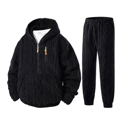 Men's Winter Cozy Cable Knit Hooded Set