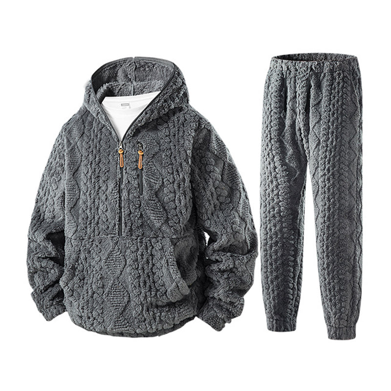 Men's Winter Cozy Cable Knit Hooded Set