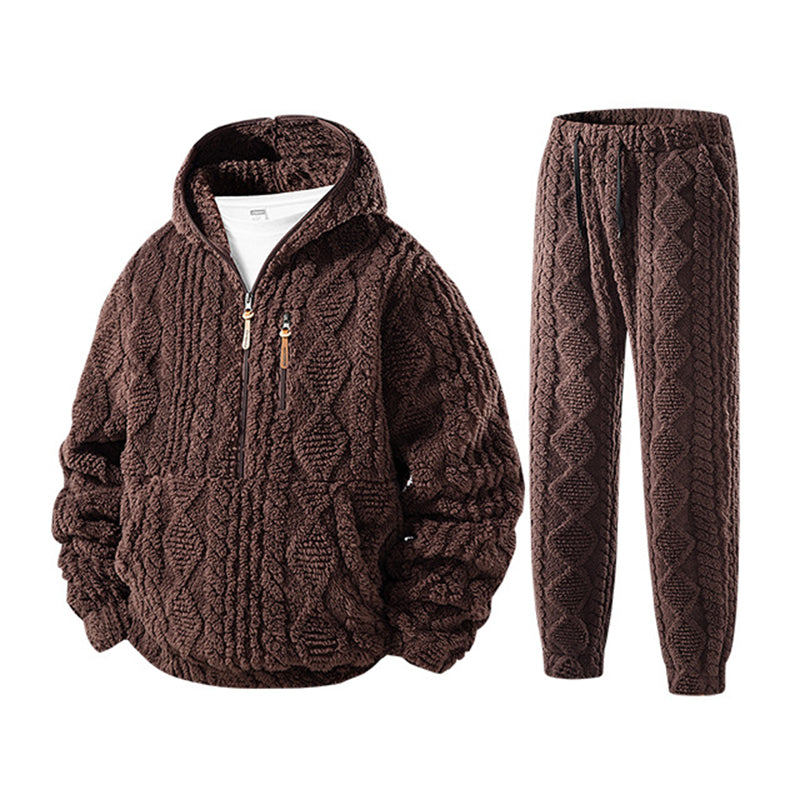 Men's Winter Cozy Cable Knit Hooded Set