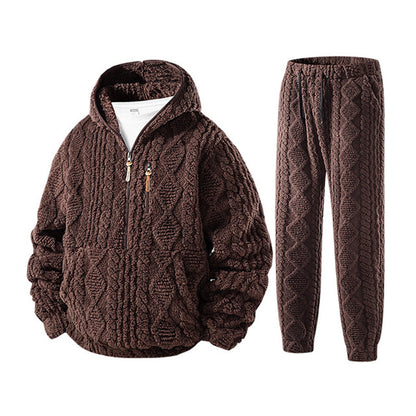 Men's Winter Cozy Cable Knit Hooded Set