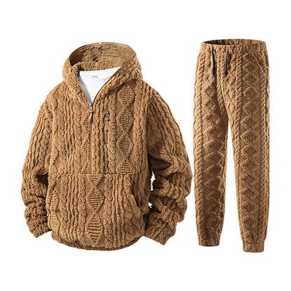 Men's Winter Cozy Cable Knit Hooded Set