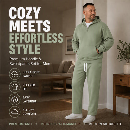 Men's Casual Half-Zip Hoodie & Wide-Leg Pants Set