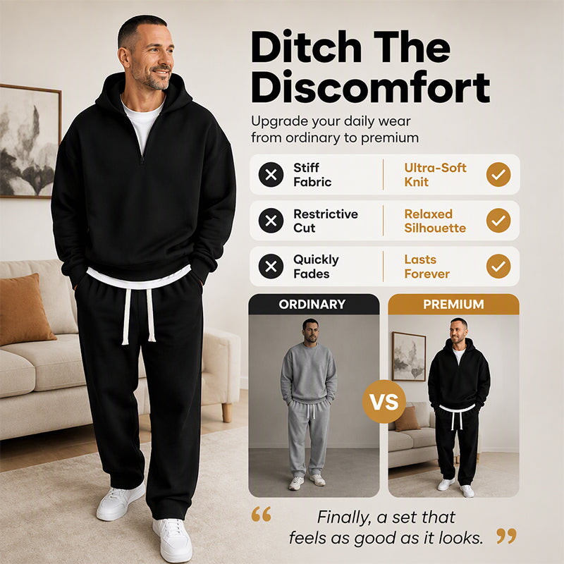 Men's Casual Half-Zip Hoodie & Wide-Leg Pants Set