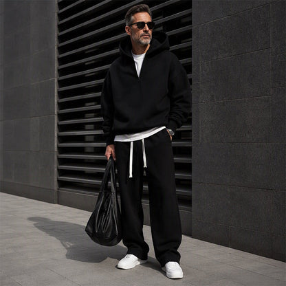 Men's Casual Half-Zip Hoodie & Wide-Leg Pants Set