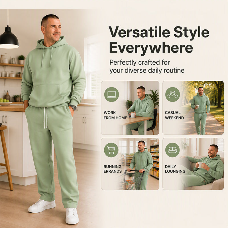 Men's Casual Half-Zip Hoodie & Wide-Leg Pants Set