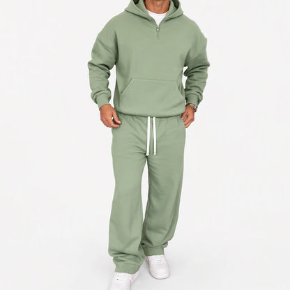 Men's Casual Half-Zip Hoodie & Wide-Leg Pants Set