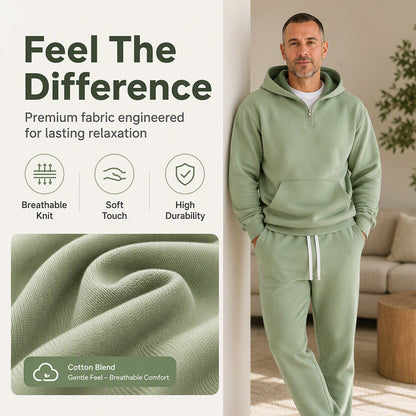 Men's Casual Half-Zip Hoodie & Wide-Leg Pants Set