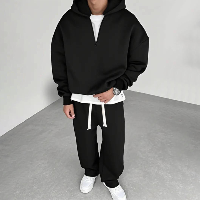 Men's Casual Half-Zip Hoodie & Wide-Leg Pants Set