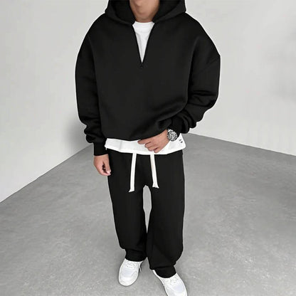 Men's Casual Half-Zip Hoodie & Wide-Leg Pants Set