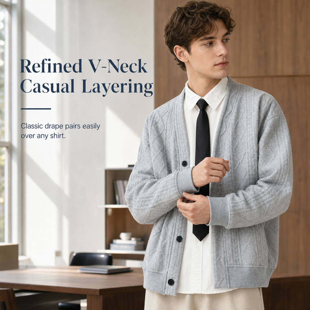 Jacquard Knit Loose Fit Cardigan for Men