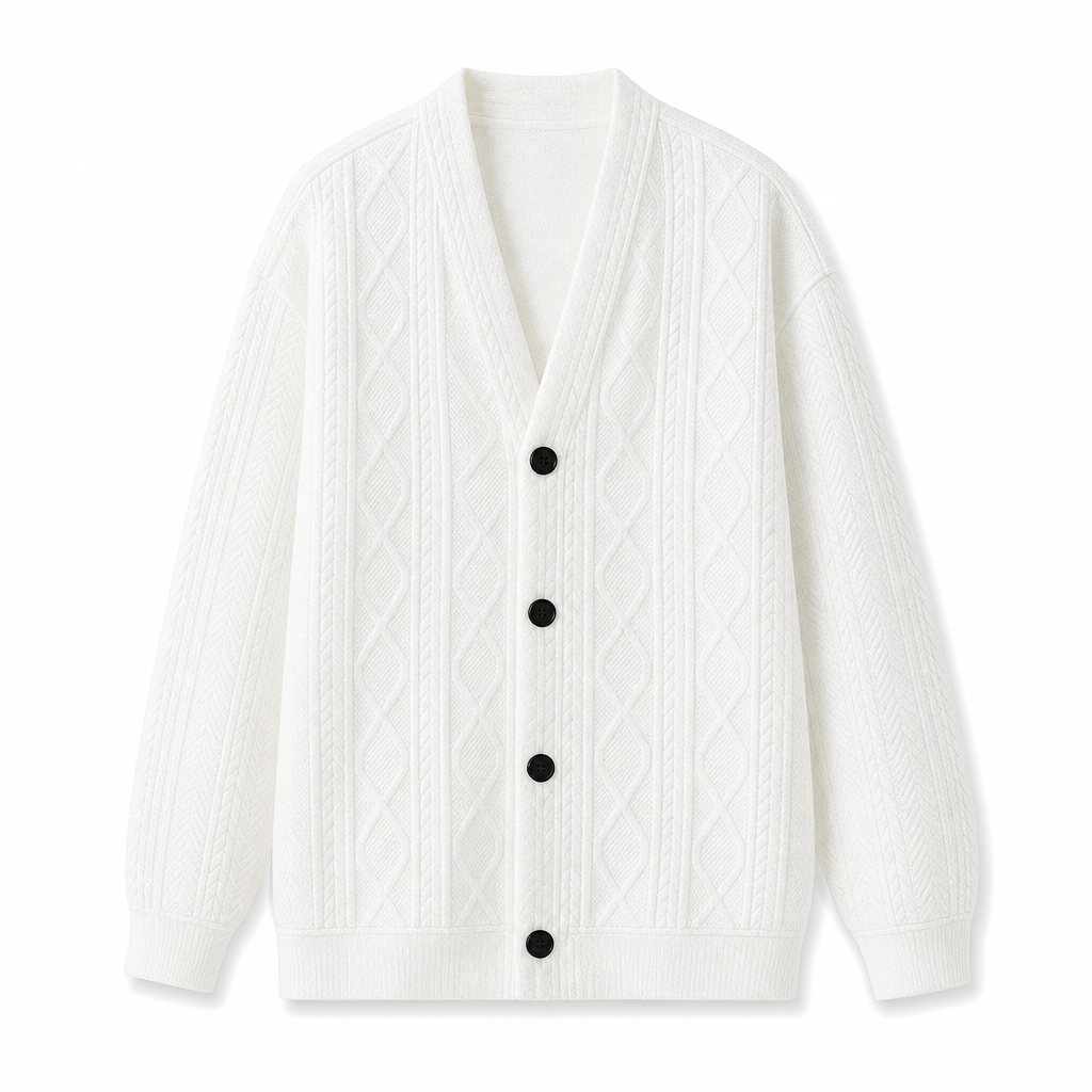 Jacquard Knit Loose Fit Cardigan for Men