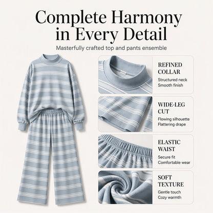 Women's Striped Mock Neck Top & Wide-Leg Pants Set