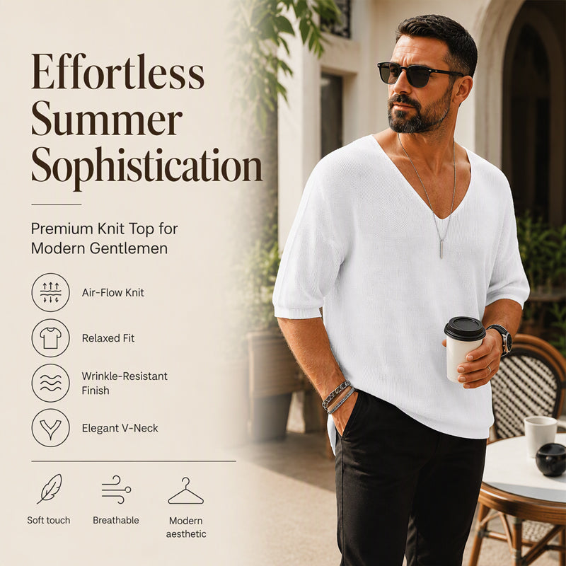 Men's Casual V-Neck Knit T-Shirt