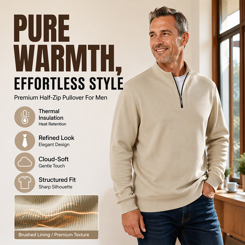 Men's Half-Zip Warm-Lined Ribbed Sweatshirt