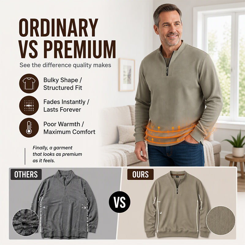 Men's Half-Zip Warm-Lined Ribbed Sweatshirt