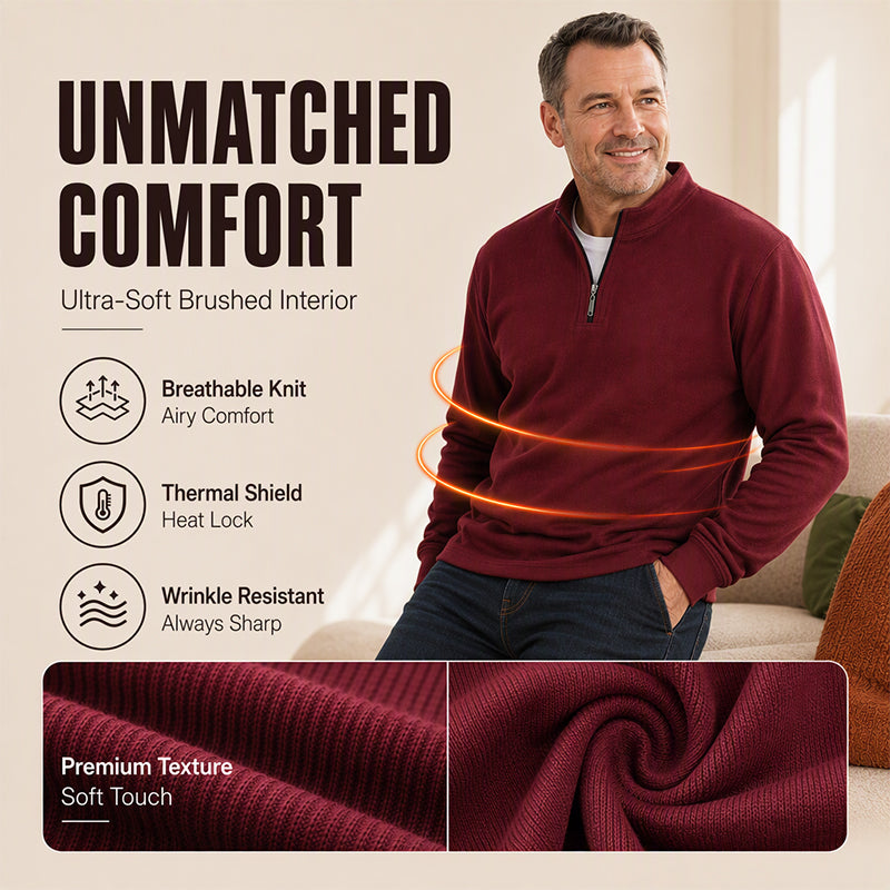 Men's Half-Zip Warm-Lined Ribbed Sweatshirt