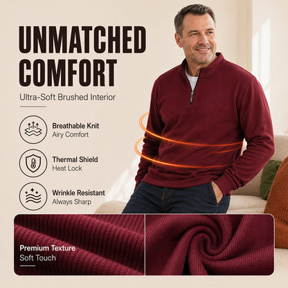 Men's Half-Zip Warm-Lined Ribbed Sweatshirt