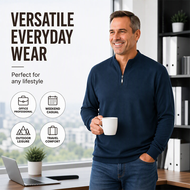 Men's Half-Zip Warm-Lined Ribbed Sweatshirt