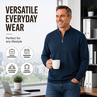 Men's Half-Zip Warm-Lined Ribbed Sweatshirt