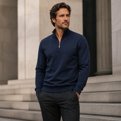 Men's Half-Zip Warm-Lined Ribbed Sweatshirt