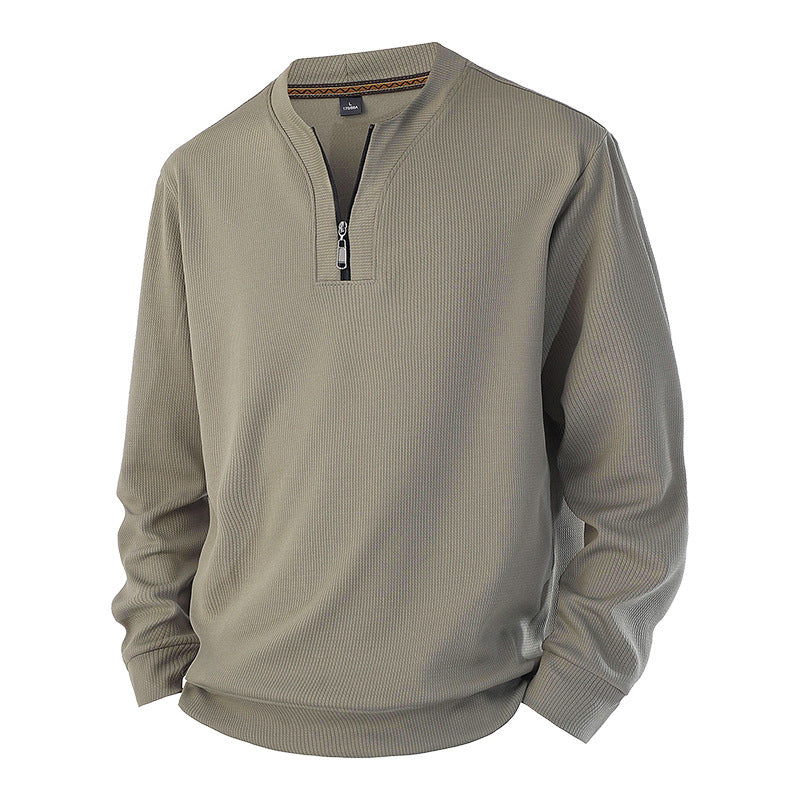 Men's Half-Zip Warm-Lined Ribbed Sweatshirt