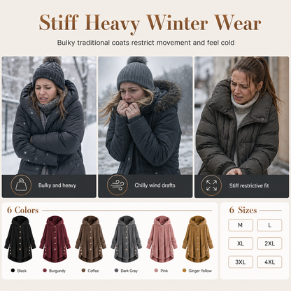 Women's Winter Solid Color Asymmetrical Button Plush Fuzzy Fleece Coat