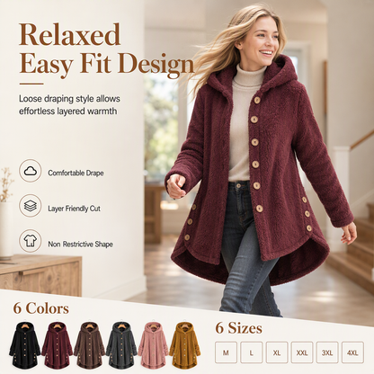 Women's Winter Solid Color Asymmetrical Button Plush Fuzzy Fleece Coat