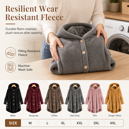 Women's Winter Solid Color Asymmetrical Button Plush Fuzzy Fleece Coat