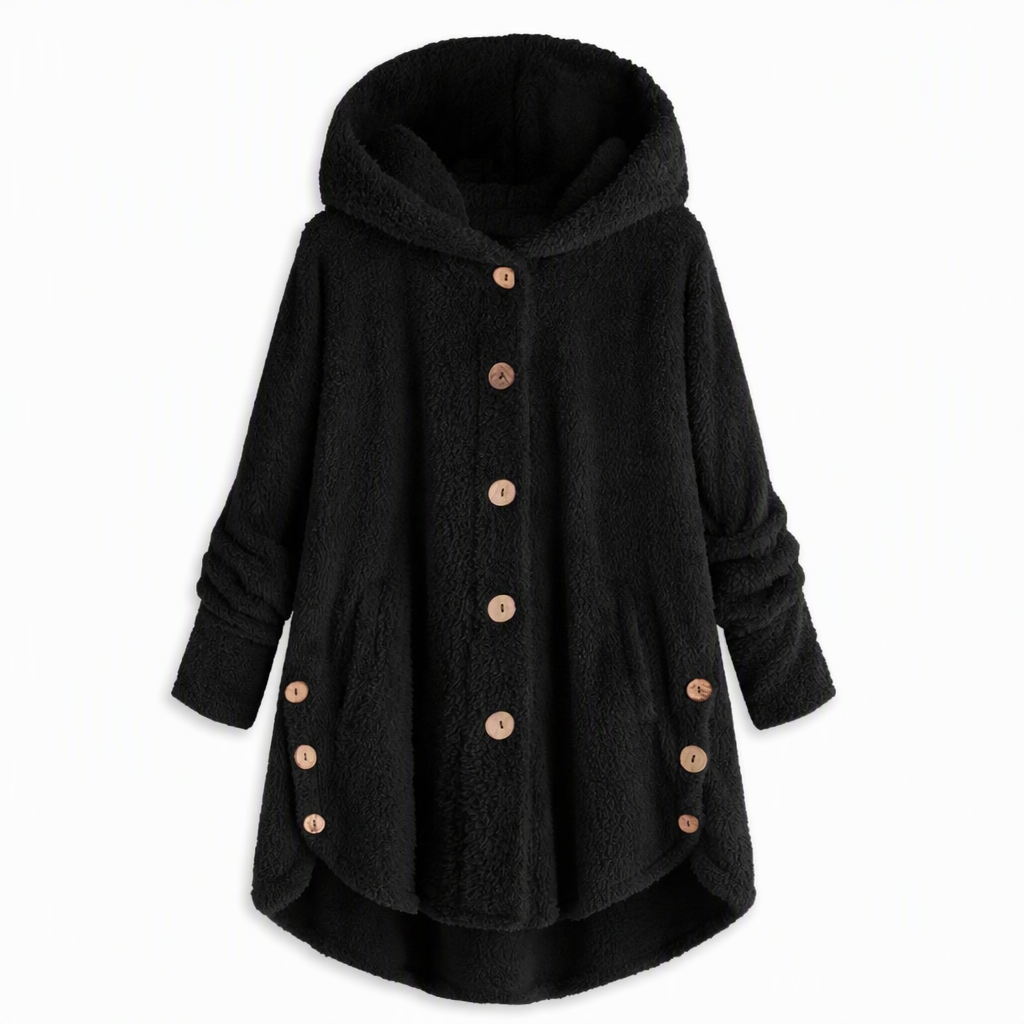 Women's Winter Solid Color Asymmetrical Button Plush Fuzzy Fleece Coat