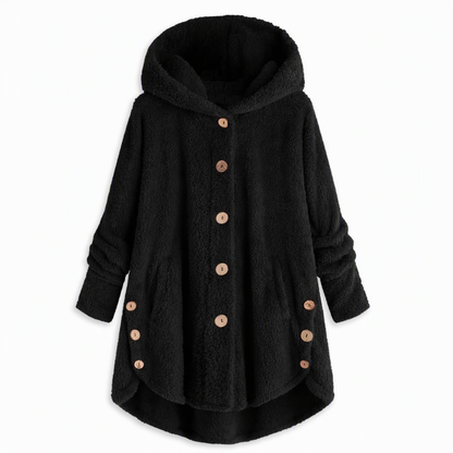 Women's Winter Solid Color Asymmetrical Button Plush Fuzzy Fleece Coat
