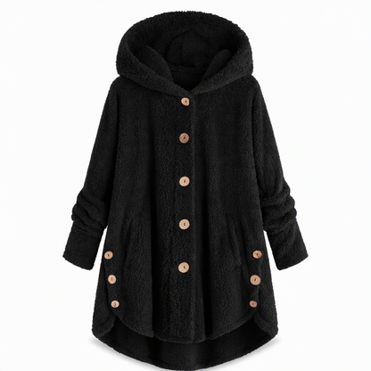 Women's Winter Solid Color Asymmetrical Button Plush Fuzzy Fleece Coat