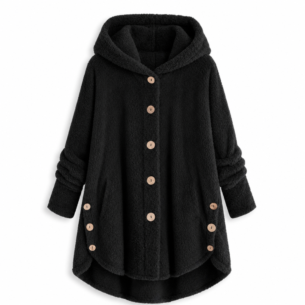 Women's Winter Solid Color Asymmetrical Button Plush Fuzzy Fleece Coat