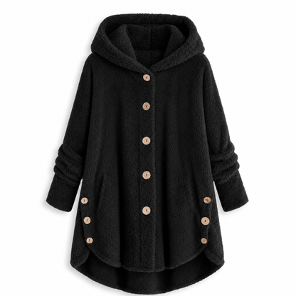 Women's Winter Solid Color Asymmetrical Button Plush Fuzzy Fleece Coat