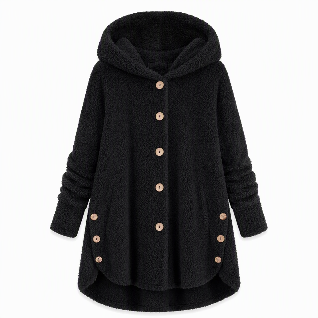 Women's Winter Solid Color Asymmetrical Button Plush Fuzzy Fleece Coat