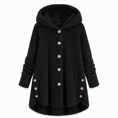 Women's Winter Solid Color Asymmetrical Button Plush Fuzzy Fleece Coat