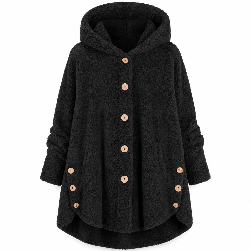 Women's Winter Solid Color Asymmetrical Button Plush Fuzzy Fleece Coat
