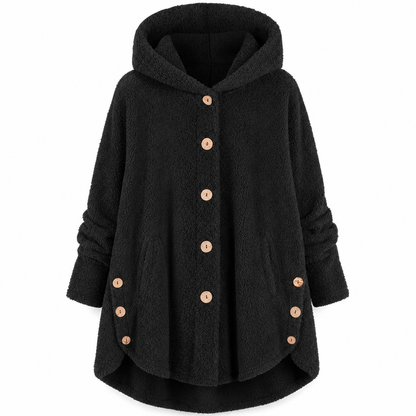 Women's Winter Solid Color Asymmetrical Button Plush Fuzzy Fleece Coat
